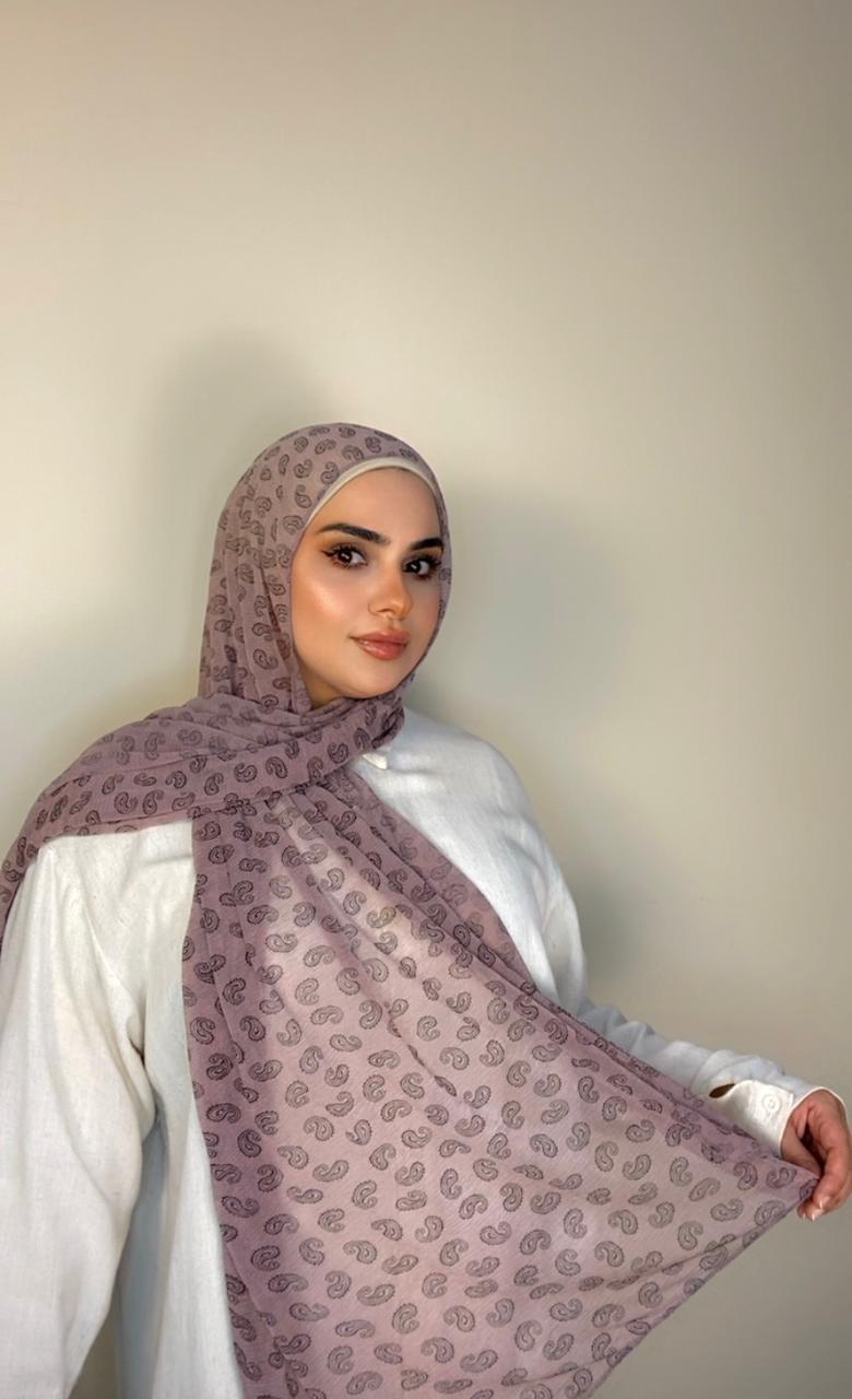 Light Soft Cashmere fabric with prints Head Scarf-Purple