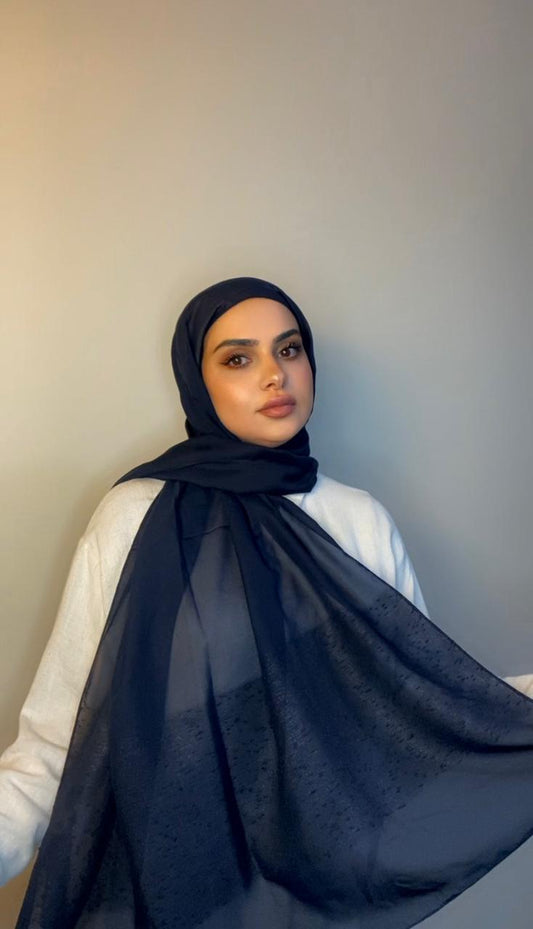 Duja Allail Turkish Chiffon with lines-Navy