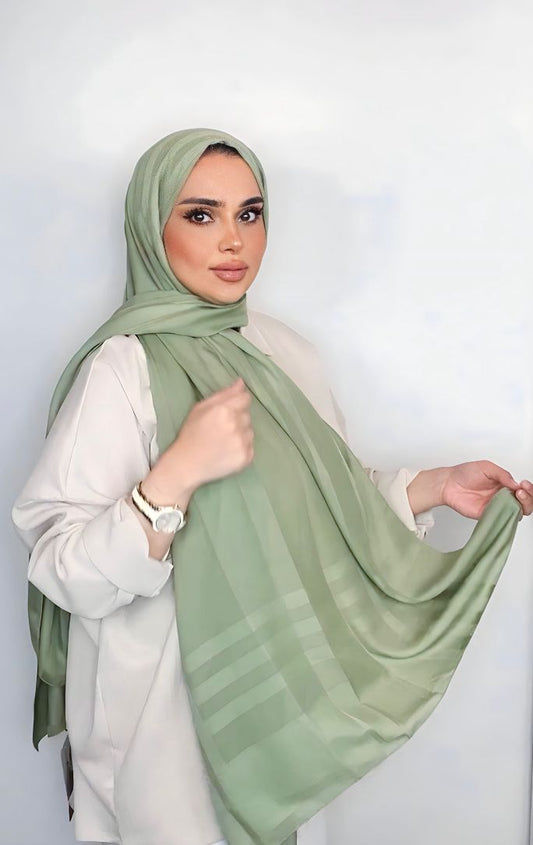 Stylish Light Turkish  Chiffon with lines -Mint Green