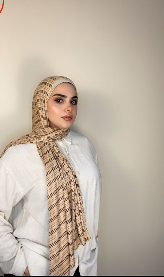 Soft ,stable ,stylish  & Stretchy Cotton with line-Biege