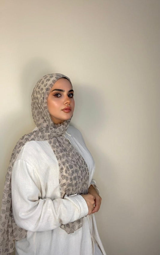 Light Soft Cashmere fabric with prints Head Scarf-Biege