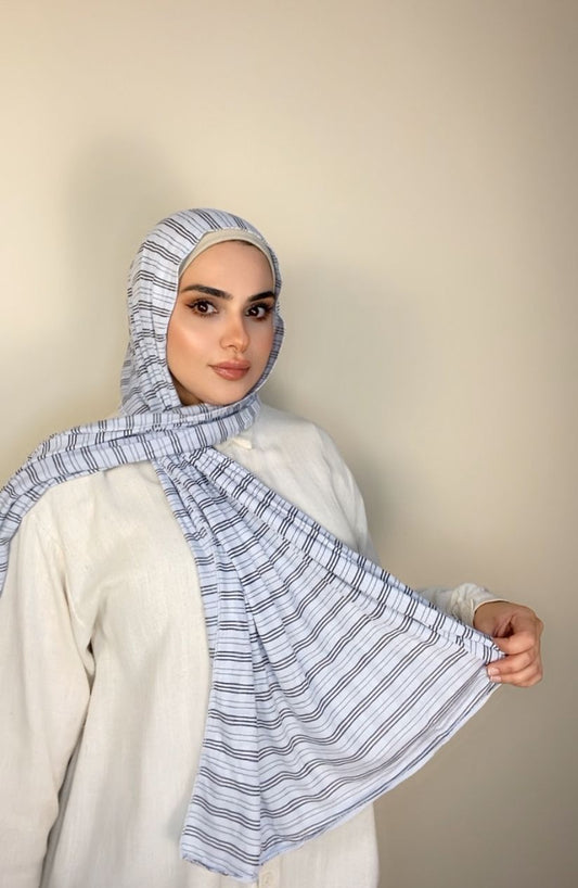Soft ,stable ,stylish  & Stretchy Cotton with line-White
