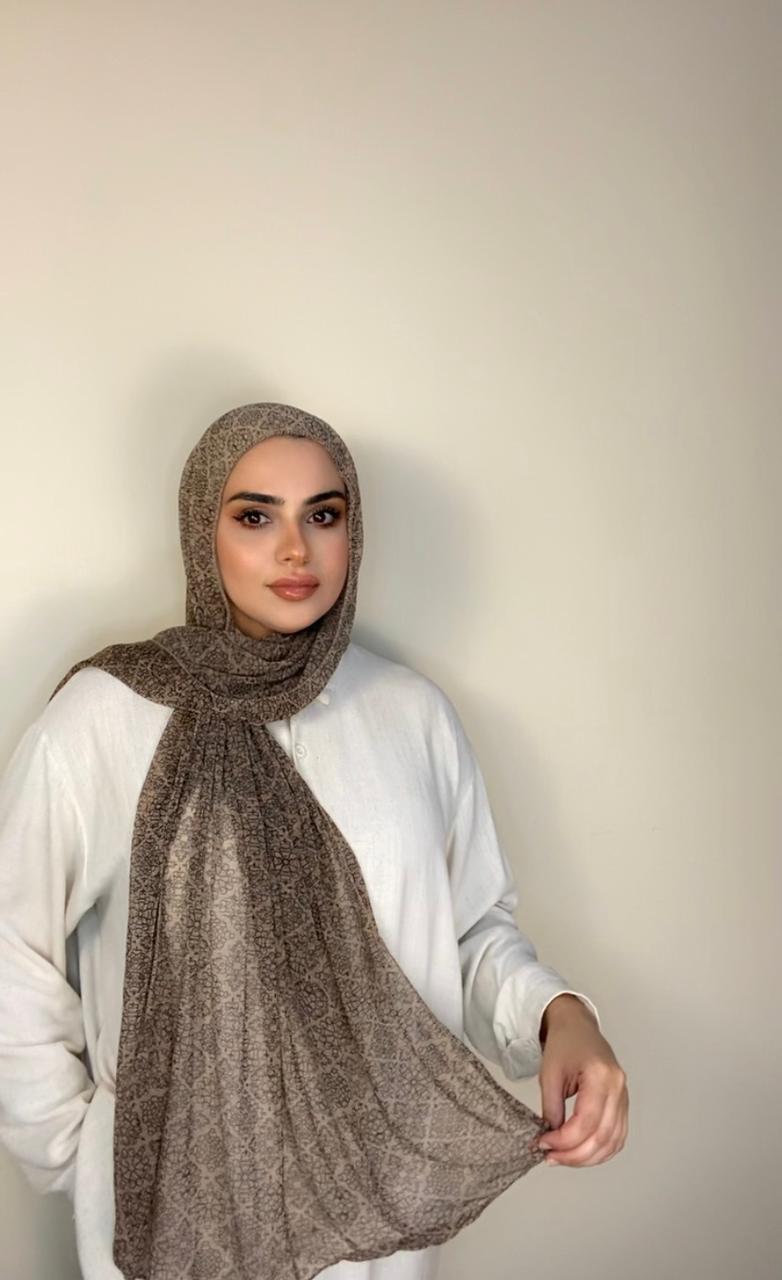 Light Soft Cashmere fabric with prints Head Scarf-Mocca