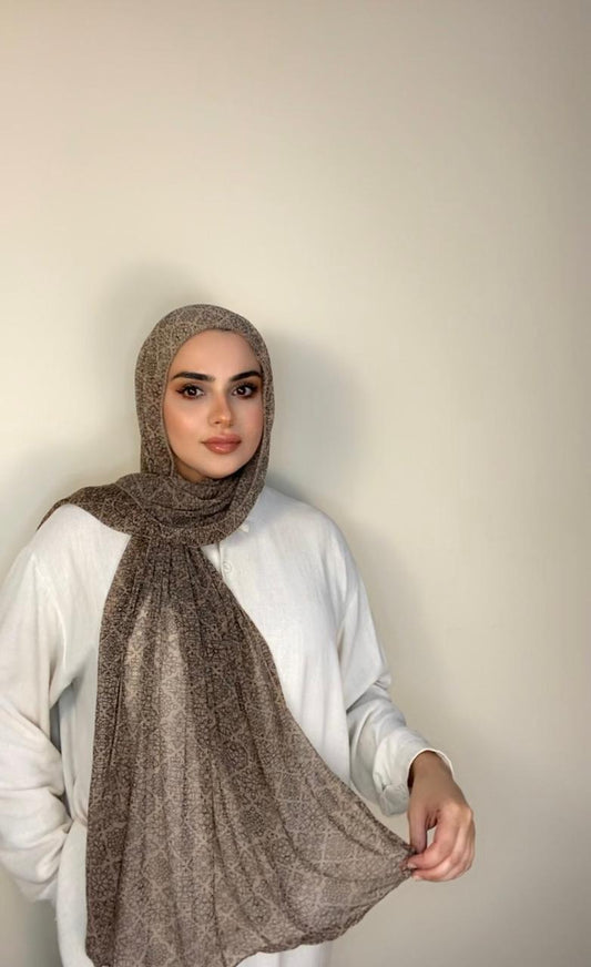 Light Soft Cashmere fabric with prints Head Scarf-Mocca