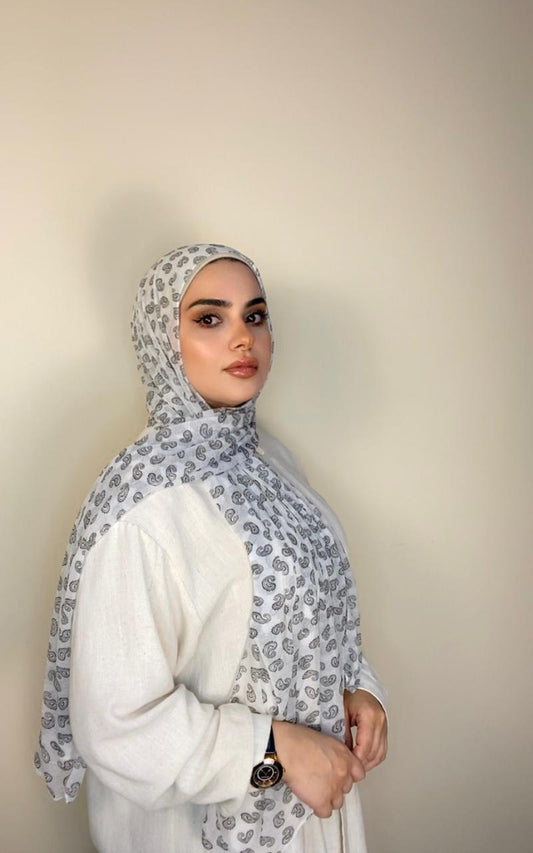Light Soft Cashmere fabric with prints Head Scarf-Off White