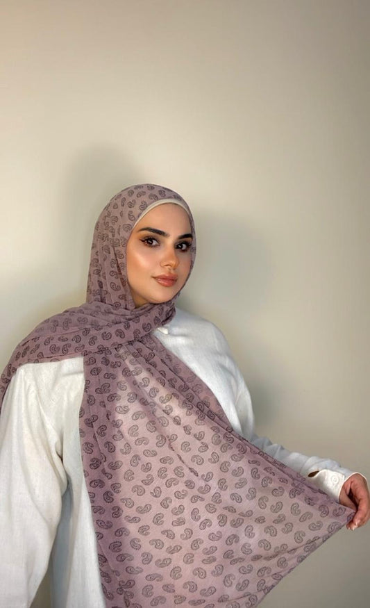 Light Soft Cashmere fabric with prints Head Scarf-Purple