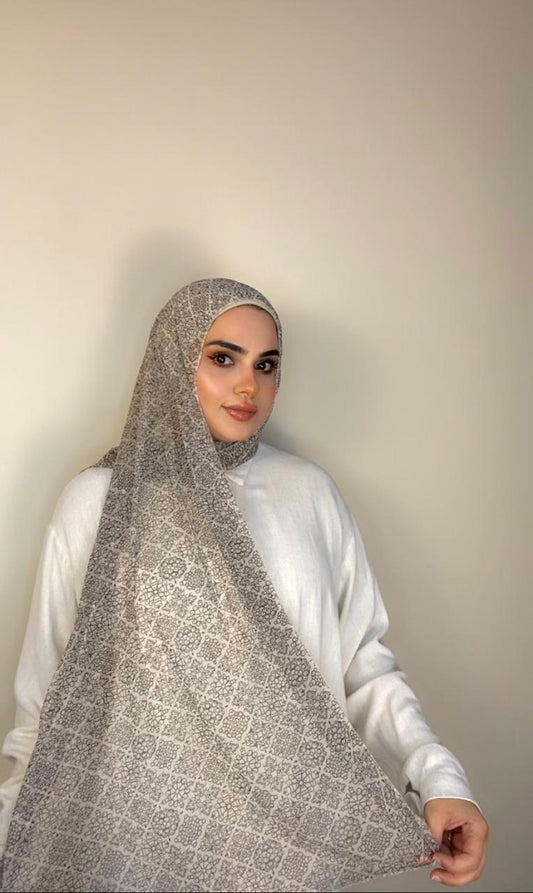 Light Soft Cashmere fabric with prints Head Scarf-Smokey