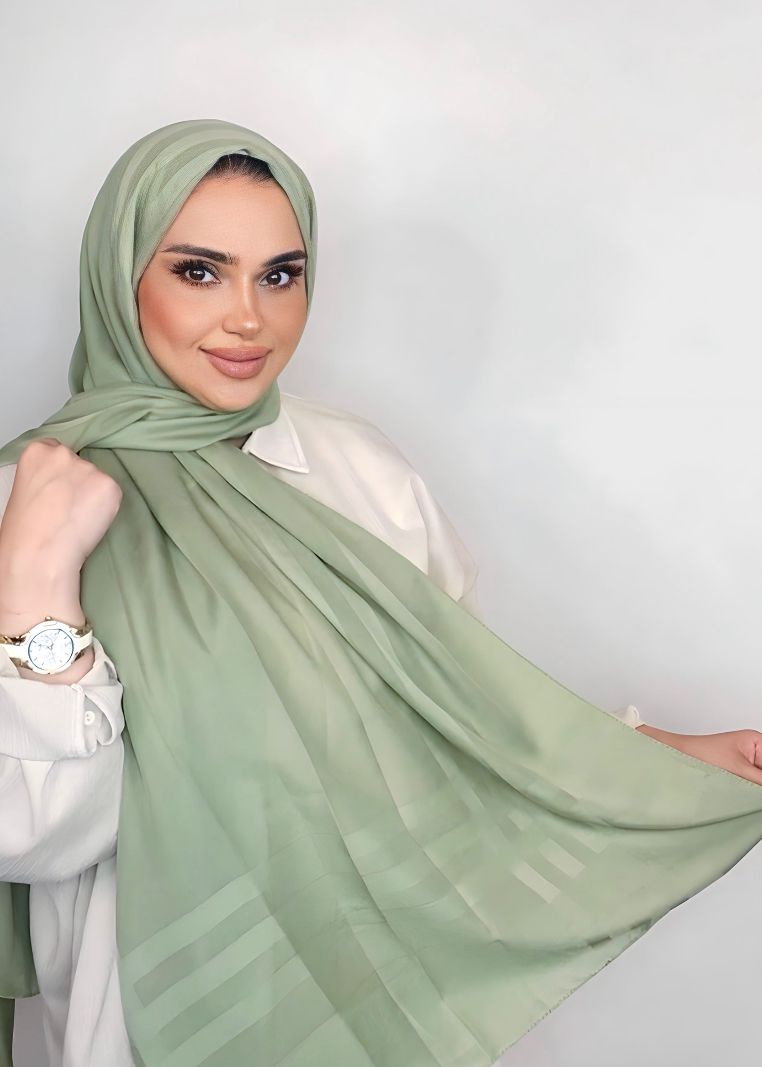 Stylish Light Turkish  Chiffon with lines -Mint Green